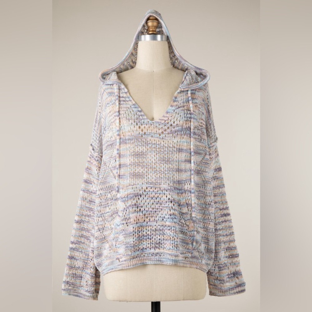 Soft Knit Multicolor Hooded Sweater - Women's Hoodie